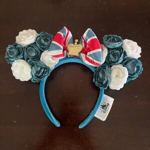 Floral UK Union Jack Mickey Ears Headband with Bow